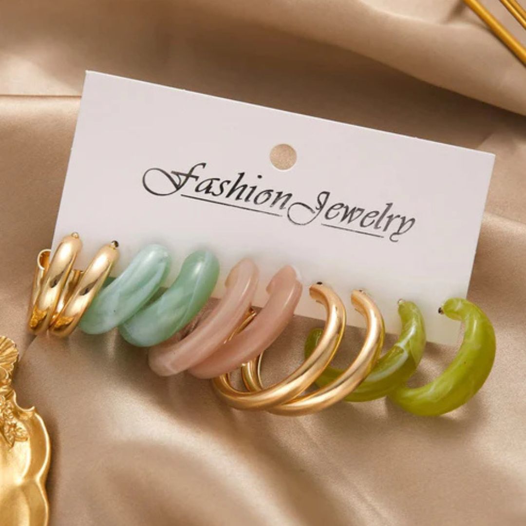 طقم أقراط حلقية الملونة - 5 أزواج